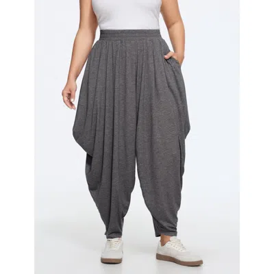 Bloomchic Supersoft Heather Loose Drape Harem Jogger Pants In Dimgray