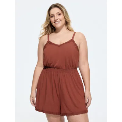 Bloomchic Supersoft Lace Detail Lounge Romper In Brown