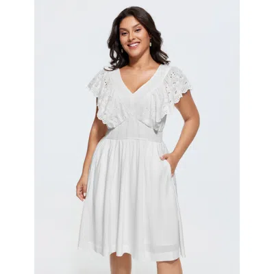 Bloomchic Supersoft Lace Eyelet Trim Breezy Mini Dress In White
