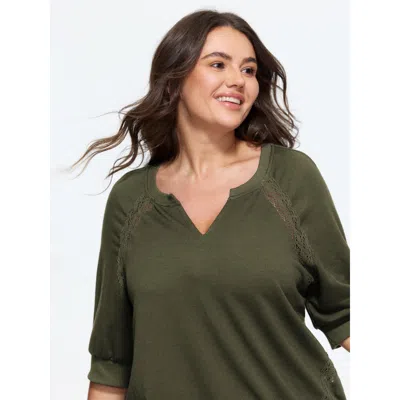 Bloomchic Supersoft Lace Trim Drop Shoulder Sweatshirt In Multi