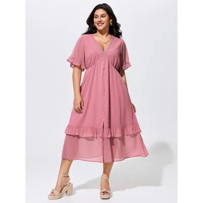 Bloomchic Supersoft Lace Trim Ruffled Hem Maxi Dress In Pink