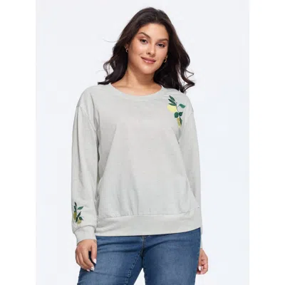 Bloomchic Supersoft Lemon Embroidery Relaxed‑fit Sweatshirt In White