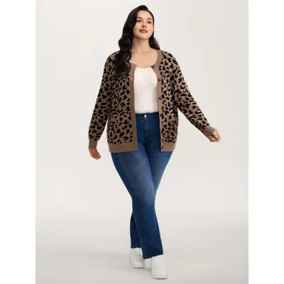 Bloomchic Supersoft Leopard Print Pockets Contrast Knit Cardigan In Animal Print
