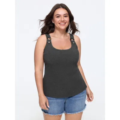 Bloomchic Supersoft Metal Eyelet Button Strap Tank Top In Gray