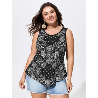 Bloomchic Supersoft Paisley Print Flowy Tank Top In Black