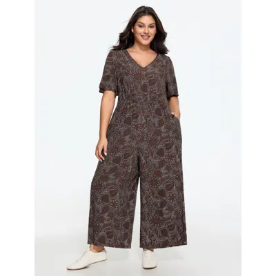 Bloomchic Supersoft Paisley Print V Neck Wide Leg Jumpsuit In Multi