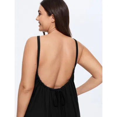 Bloomchic Supersoft Plain Pleated Front Backless Lounge Dress In Black