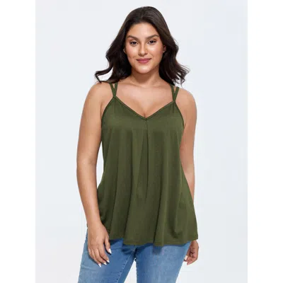 Bloomchic Supersoft Pleated Crossover Strap Tank Top In Armygreen