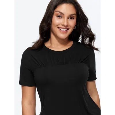 Bloomchic Supersoft Pleated Round Neckline Fitted T-shirt In Black