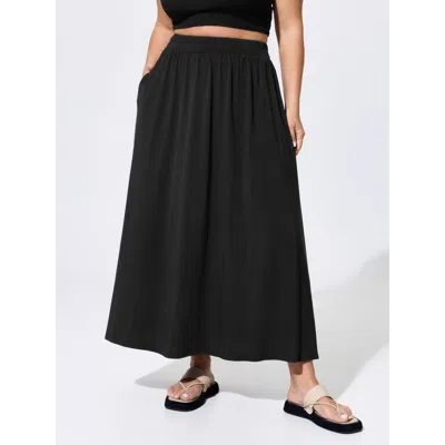 Bloomchic Supersoft Pockets Flowy Maxi Skirt In Black