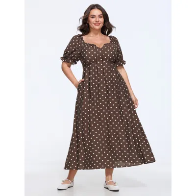 Bloomchic Supersoft Polka Dot Puff Sleeve Maxi Dress In Brown