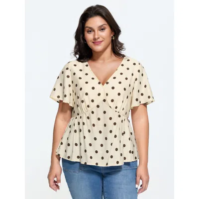 Bloomchic Supersoft Polka Dots V-neck Blouse In Neutral