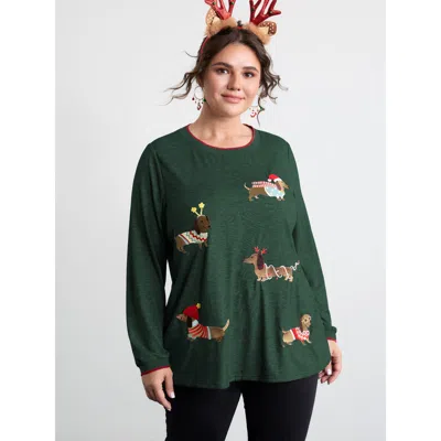 Bloomchic Supersoft Puppy Embroidery Contrast T-shirt In Green