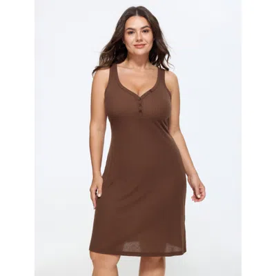 Bloomchic Supersoft Ribbed Knit Sleeveless Lounge Dress In Brown