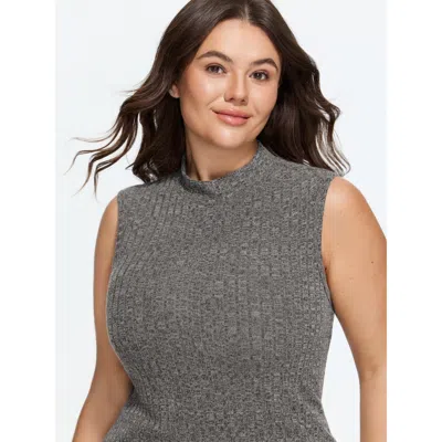Bloomchic Supersoft Ribbed Mock Neck Tank Top In Gray
