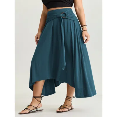 Bloomchic Supersoft Ring Detail Tie Asymmetrical Hem Midi Skirt In Blue