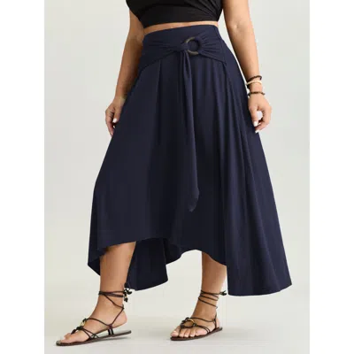 Bloomchic Supersoft Ring Detail Tie Asymmetrical Hem Midi Skirt In Blue
