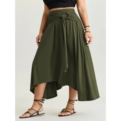 Bloomchic Supersoft Ring Detail Tie Asymmetrical Hem Midi Skirt In Gray