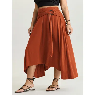 Bloomchic Supersoft Ring Detail Tie Asymmetrical Hem Midi Skirt In Orange