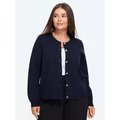 Bloomchic Supersoft Round Neck Button Cardigan In Blue