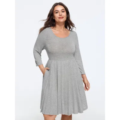 Bloomchic Supersoft Round Neck Pockets Mini Dress In Gray