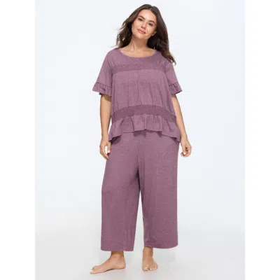 Bloomchic Supersoft Round Neck Shirred Loungewear Set In Mauve