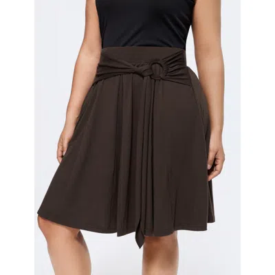 Bloomchic Supersoft Ruched Waist-tie Midi Skirt In Brown