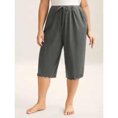 Bloomchic Supersoft Scalloped Hem Straight-fit Lounge Bottoms In Gray