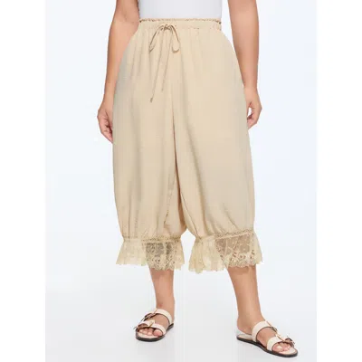 Bloomchic Supersoft Sheer Lace Ruffled Hem Pants In Neutral