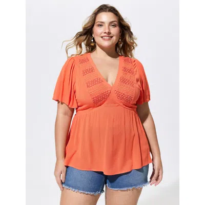 Bloomchic Supersoft Shirred Sheer Fit And Flare Blouse In Orange