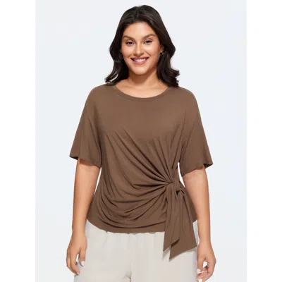 Bloomchic Supersoft Side-tie Plain T-shirt In Brown