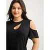 Bloomchic Supersoft Solid Cut-out Shoulder T-shirt In Black
