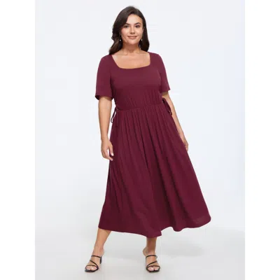 Bloomchic Supersoft Square Neck Side Drawstring Midi Dress In Deepred