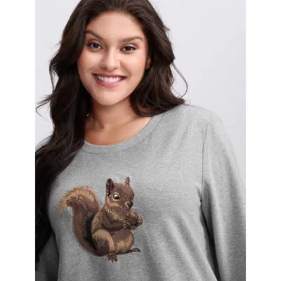 Bloomchic Supersoft Squirrel Embroidered Sweatshirt In Gray
