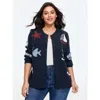 Bloomchic Supersoft Starfish Shell Jacquard Button Front Cardigan In Indigo