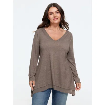 Bloomchic Supersoft Stretch Chiffon Spliced Hem Top In Brown