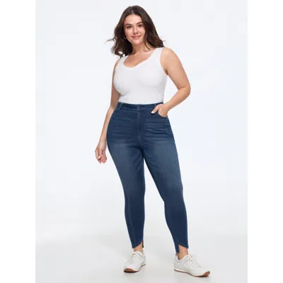 Bloomchic Supersoft Stretch Front Slit Hem Skinny Jeans In Midblue