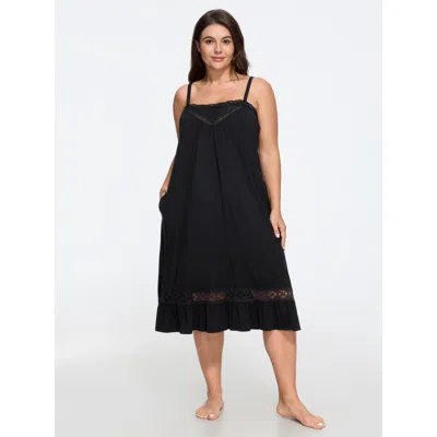 Bloomchic Supersoft Stretch Lace Trim Pocket Nightgown In Black