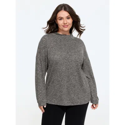 Bloomchic Supersoft Stretch Mock Neck Curved Hem T‑shirt In Gray