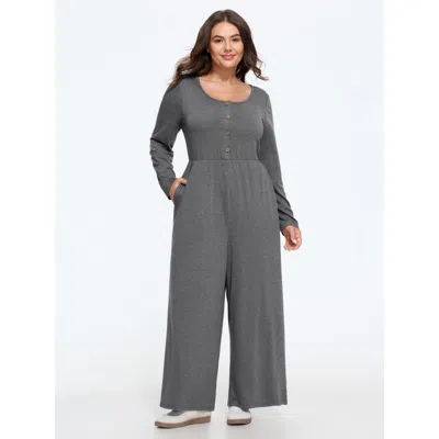 Bloomchic Supersoft Stretchy Button Wide‑leg Jumpsuit In Dimgray