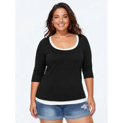 Bloomchic Supersoft Stretchy Color Contrast Knit Top In Black