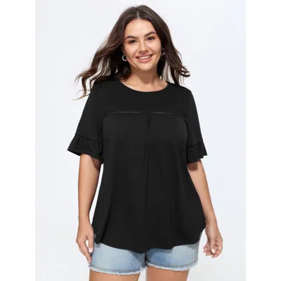 Bloomchic Supersoft Stretchy Cut Out Curved Hem Top In Black
