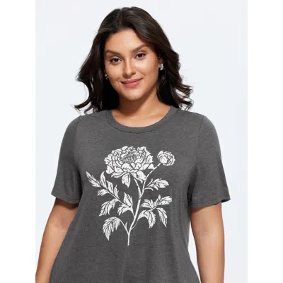 Bloomchic Supersoft Stretchy Floral Print Long T-shirt In Gold