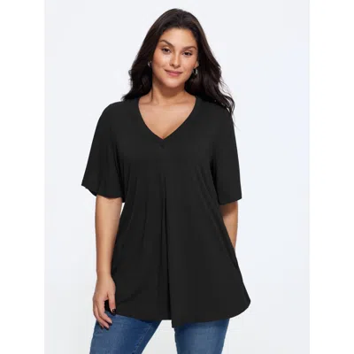Bloomchic Supersoft Stretchy Front Pleat Loose T-shirt In Black