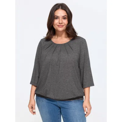 Bloomchic Supersoft Stretchy Pleated Front Round Neck T-shirt In Dimgray