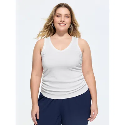 Bloomchic Supersoft Stretchy Ruched Sides Tank Top In White