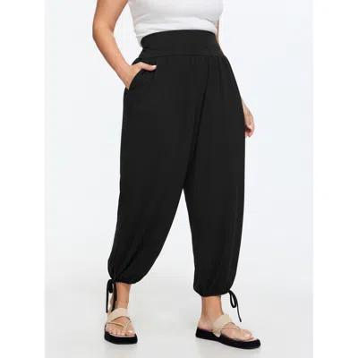 Bloomchic Supersoft Stretchy Side Drawstring Cropped Pants In Black