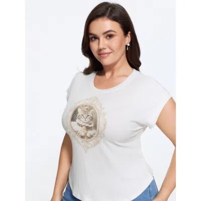 Bloomchic Supersoft Stretchy Vintage Frame Floral Print T-shirt In Opticwhite