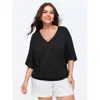 Bloomchic Supersoft Stretchy V-neck Plain T-shirt In Black