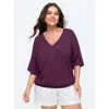 Bloomchic Supersoft Stretchy V-neck Plain T-shirt In Deeppurplered